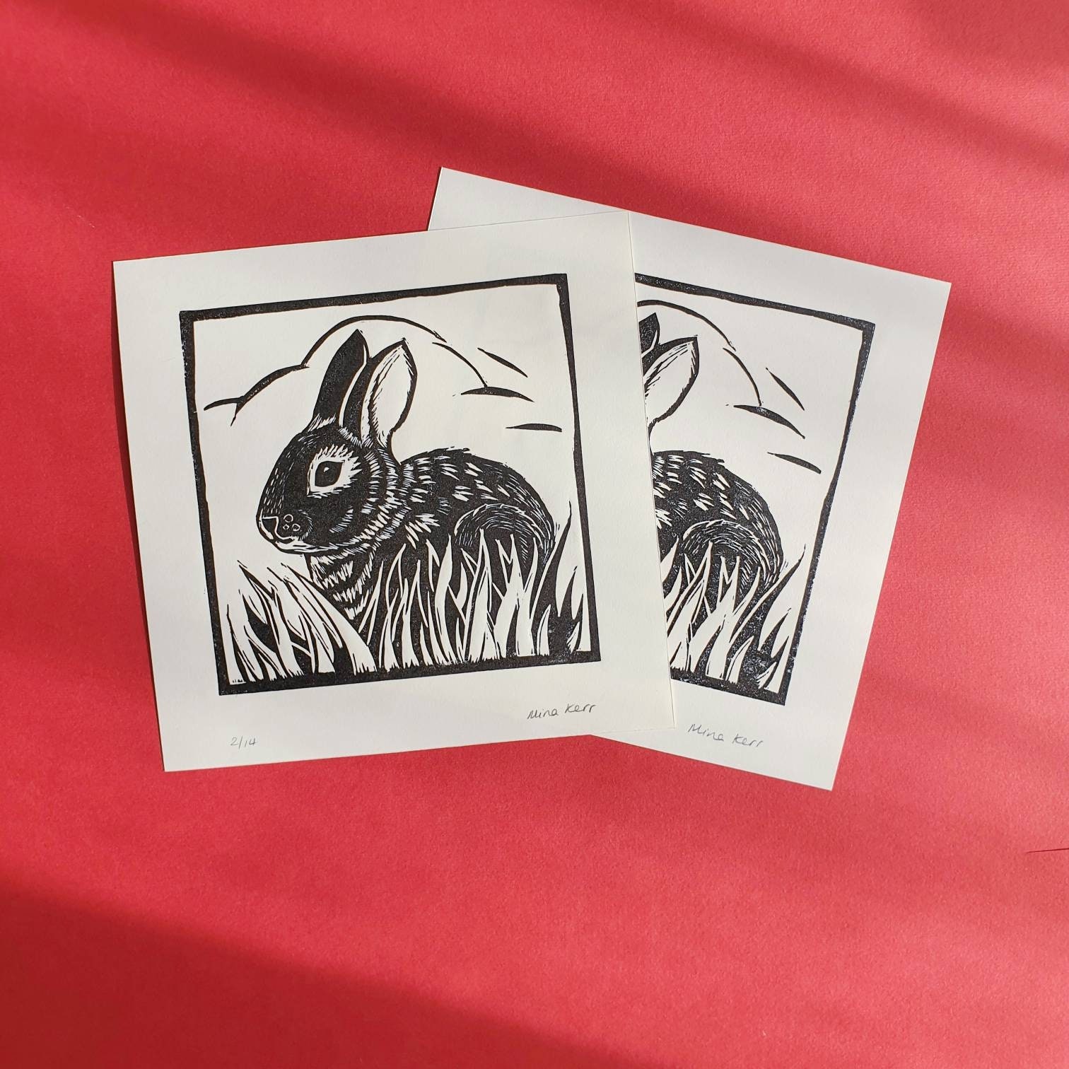 Bunny Linocut Print Original Rabbit Linocut Wildlife Linocut Print