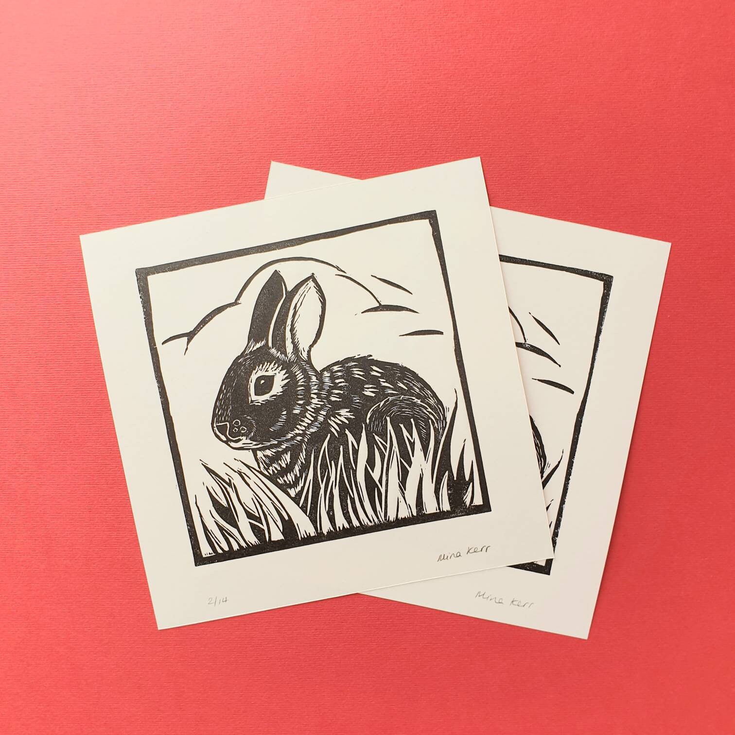 Bunny Linocut Print Original Rabbit Linocut Wildlife Linocut Print