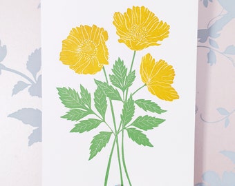 Welsh Poppies linocut print | original orange poppy print | floral linocut | handprinted poppies | flower linocut | gift for a flower lover