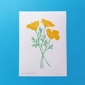 California Poppy Linocut Print: Original Hand-Printed Floral Art