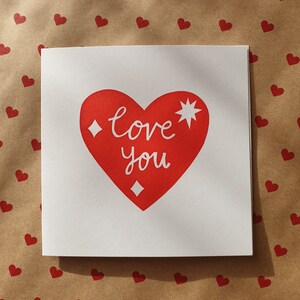 Love You greetings card hand printed love heart card red heart greetings card valentine's card galentine's card anniversary card image 5