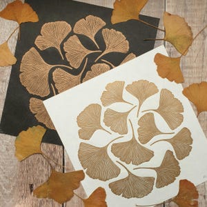 Golden Ginkgo linocut print | Ginkgo leaves linocut | gold botanical linocut | gift for a nature lover | gold ginkgo leaves art | gold decor