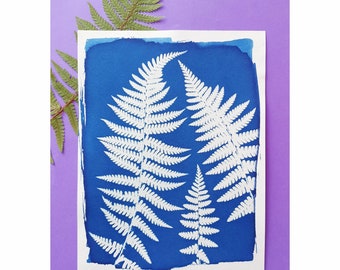 Fern leaves cyanotype | blue botanical cyanotype | unique plant print | fern leaves print | gift for nature lovers | gift for a plant lover