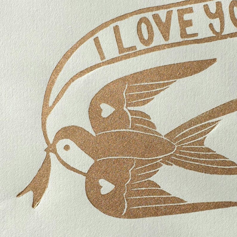 Love Bird Linocut Print | Love Themed | Bird Mini Print | Original Art | Stylized Bird | Tattoo Style | Cute 'Love You' Art | Giftable Art afbeelding 5