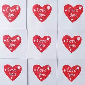 Love You greetings card hand printed love heart card red heart greetings card valentine's card galentine's card anniversary card image 10