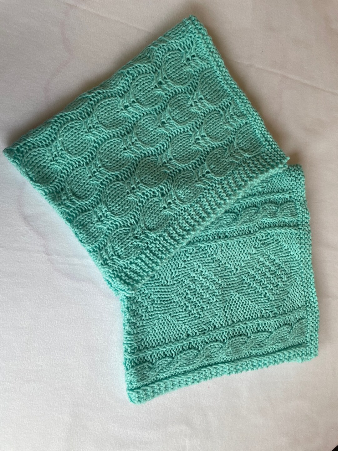 Two Beautiful Turquoise Hand Knit Baby Blankets. Apprximately 25x28 Etsy