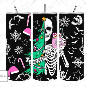 Sorta Merry Sorta Scary 20oz bekerverpakking, roze kerst, kerstskeletbeker, kerstboom, cadeau-idee voor vakantie, spookachtige kerst