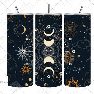Metafysische beker wrap png, magisch gouden astro-pictogram, idee geschenkdoos manifestatie, zon maan zonne-reismok, sublimatie hemelse heks
