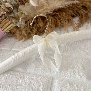 Personalized Linen Wedding Hanger,Embroidered Hanger for Bride, Bridesmaid Proposal,Wedding Decor,Date Hanger, Wedding Dress Hanger image 2