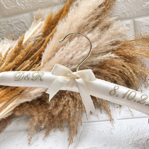 Embroidered Fabric Wedding Dress Hanger: Personalized Gold Bridal Gown  Hanger - Etsy