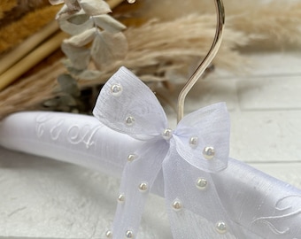 Custom Fabric Bridal Hanger with Pearl,Monogrammed Bridal Hanger,Personalized Wedding Hanger,Pearl Embellished Wedding Dress Hanger