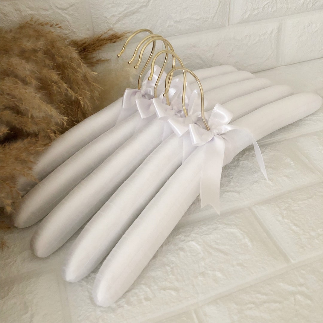 white satin wedding dress hanger Handmade Fabric Wedding Dress Hanger: White Bridal Padded Hanger Set of 5