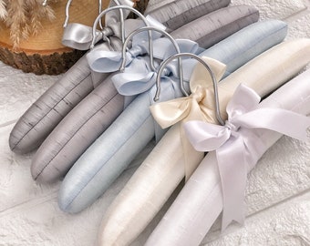 Baby Padded Hangers, Baby Boy Hanger Set ,Satin Ribbon , Satin Hanger , Baby Shower Gift Set, White and Blue Fabric ,Custom Gift