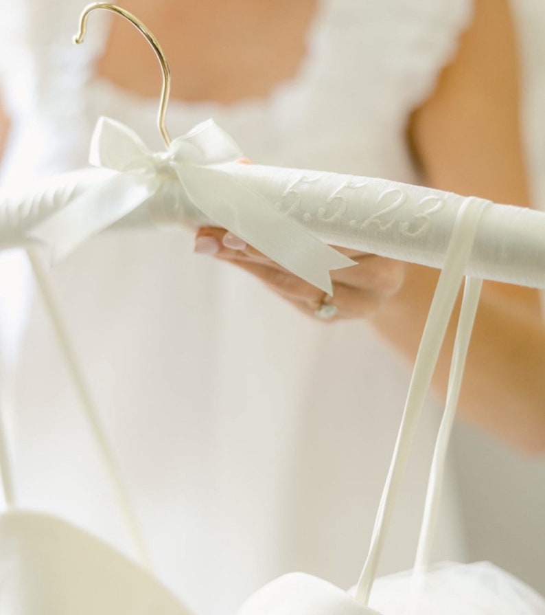 Customizable Fabric Bridal Hanger with Embroidery, Ecru Monogrammed Bridal Hanger,Personalized Wedding Hanger,Brides Gown Padded Hanger