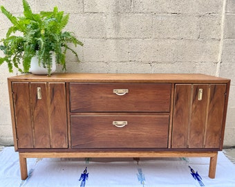 SOLD**  · Restored Vintage Walnut Credenza/Dresser/Sideboard/Buffet/Media Console Table