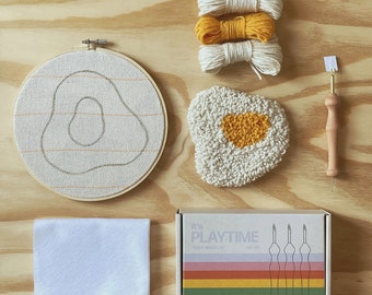Playtime Punch Needle Mug Rug Coaster Kit | BEGINNER friendly kit with all Materials Included | egg food maximalist, eclectic home decor