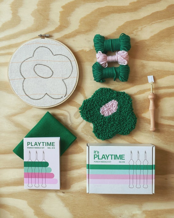 Playtime Punch Needle Mug Rug Coaster Kit | BEGINNER friendly kit with all  Materials Included | floral maximalist, pink home decor