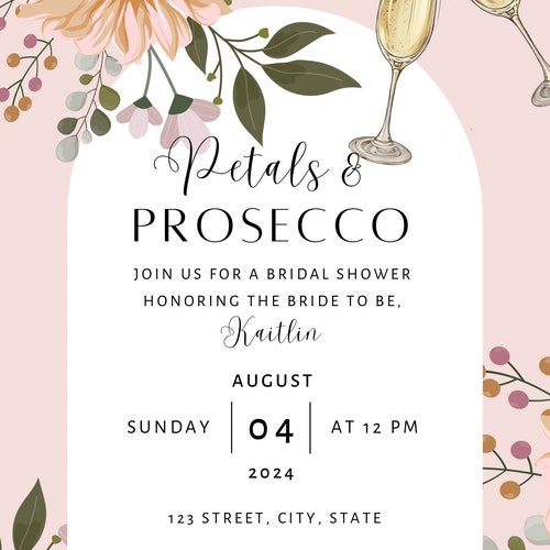 Petals and Prosecco Bridal Shower Invitation Champagne Bridal - Etsy
