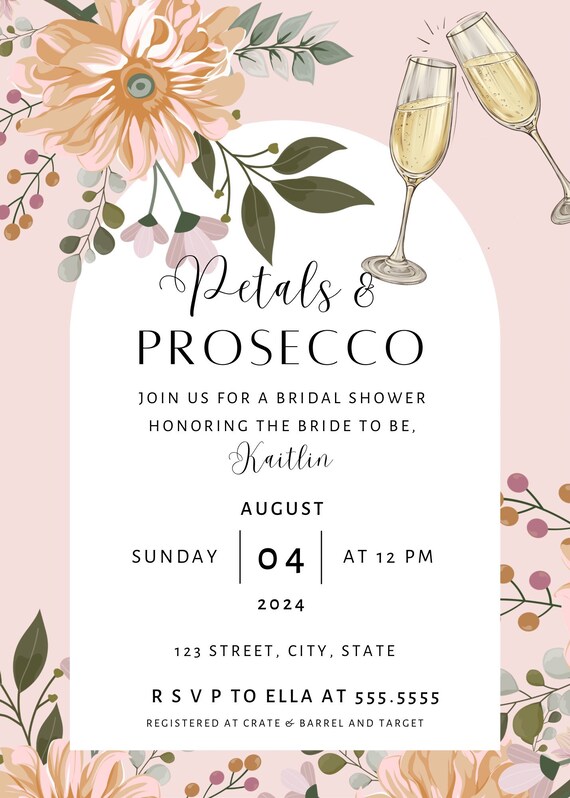Petals &amp; Prosecco Bridal Shower Invitation - Etsy