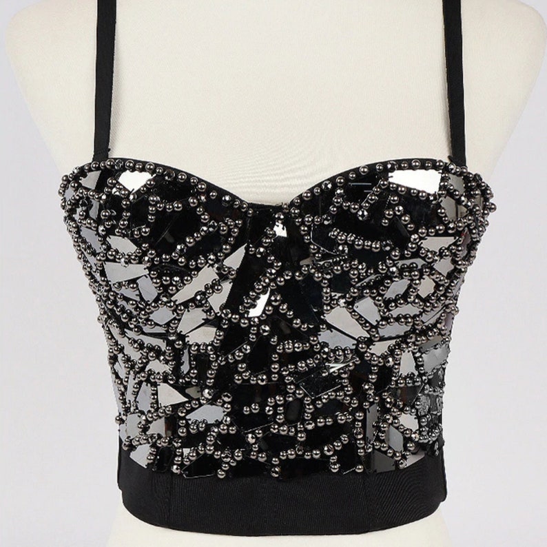 Black Sparkly Bling Sequin Corset Top Embellished Bustier Etsy