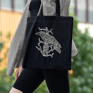 Cotton bag | The Raven | Crow bag | Black Raven | Jute bag | Edgar Allan Poe | Halloween | Hand-printed fabric bag