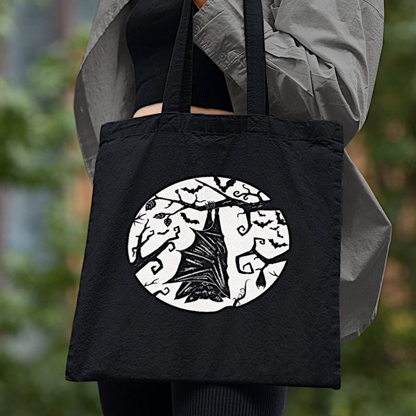 Black fabric bag printed | Bag bat | Gothic handbag | Jute bag | Gothic Gifts | Bats | Cotton bag