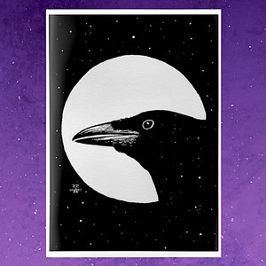 Wandbild | Raben Krähe | Sternen Himmel | Poster Schwarz Weiss | Rabenbilder | Sternenbild | Druck A4  | Gothic | Krähe Bild | Nachthimmel
