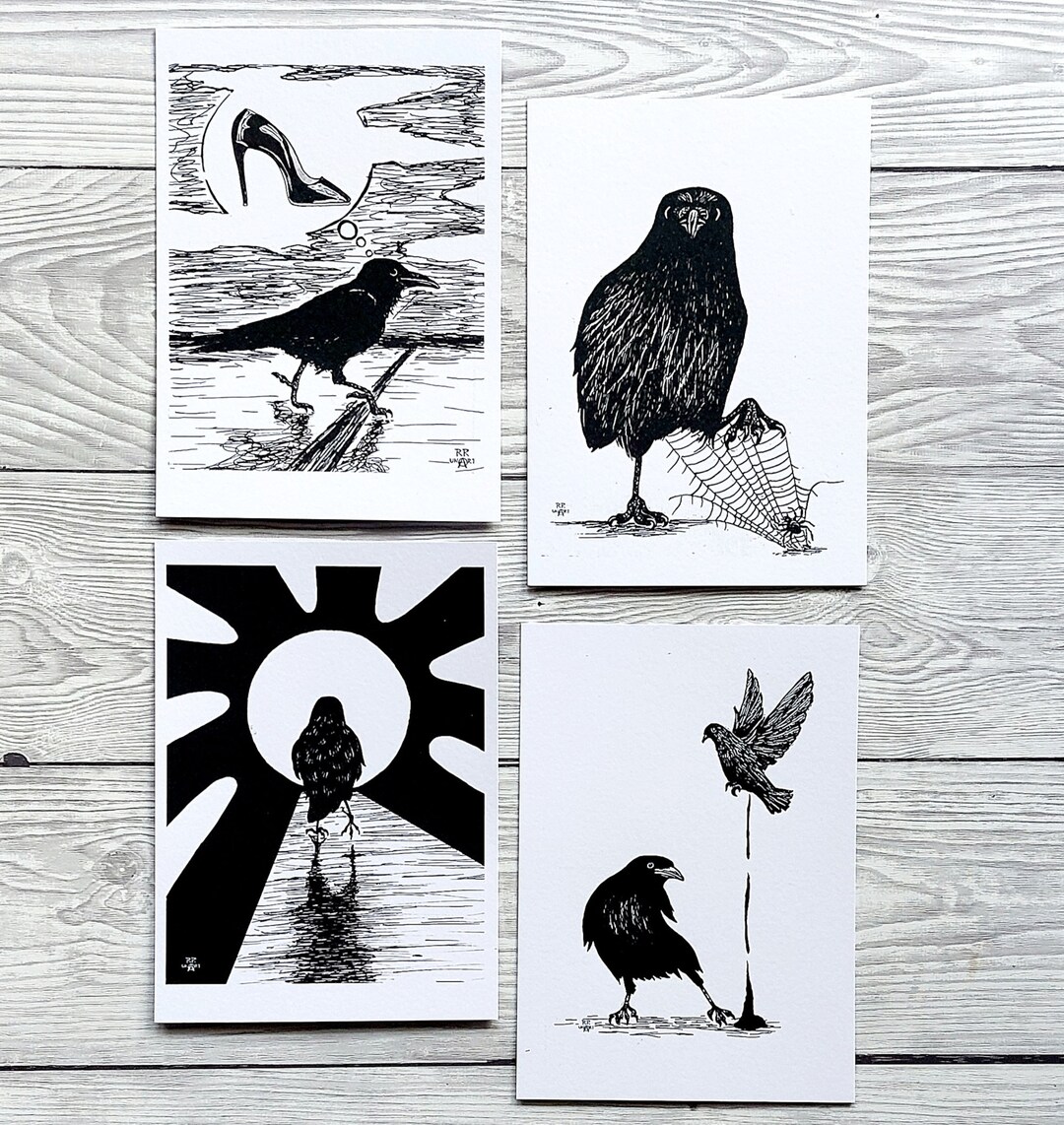 Postcard Set October 2023 4 Postcards Carrion Crow Art Postcards ...