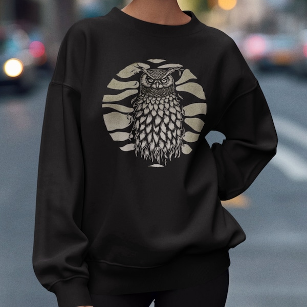 Sweatshirt Black Unisex | Owl Sweater | Sweater | Long Sleeve Shirt | Goth Shirt | Eco Shirt | Black Pullover | Sweatshirt Owl