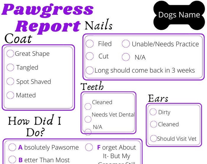 Grooming Report Card pawgress Report Etsy