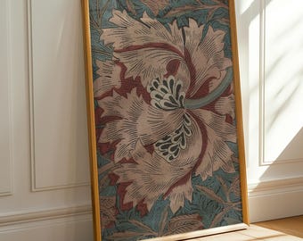 William Morris Textile Wall Art Vintage Abstract Flower Print Pale Pink Terracotta Teal Wall Art Farmhouse Decor PRINTABLE Wall Art, No. 377