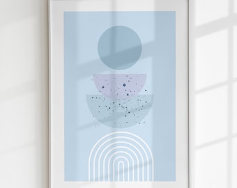 Art mural bleu clair, impression géométrique bohème, art minimaliste abstrait, décoration murale moderne du milieu du siècle, art mural imprimable pastel danois, n° 126
