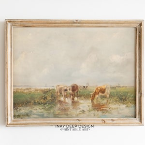 Cattle Wall Art, Cow Painting, Rustic Decor, Farmhouse Decor, Landscape Vintage Wall Art, PRINTABLE Wall Decor, Downloadable Art, No. 130