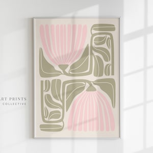 Blush Pink and Sage Green Wall Art Abstract Flower Print Boho Botanical ...