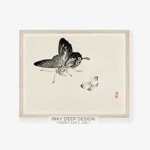 Japanese Wall Art Vintage Butterfly Art Print Two Butterflies Minimalist Nature Print Neutral Wall Art Downloadable PRINTABLE Art, No. 259