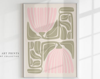 Blush Pink and Sage Green Wall Art Abstract Flower Print Boho Botanical Aesthetic Floral Sage Green and Pink PRINTABLE Wall Art, No. A-151