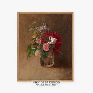 Floral Printable Wall Art Dark Floral Wall Art Still Life Painting Farmhouse Wall Decor Downloadable PRINTABLE Wall Art, No. 180