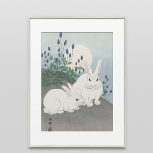 Vintage japanische Wandkunst, Kaninchen Kunstdruck, Ukiuyo-e Druck, Ohara Koson Holzschnitt, herunterladbare DRUCKBARE Kunst, Nr. 345