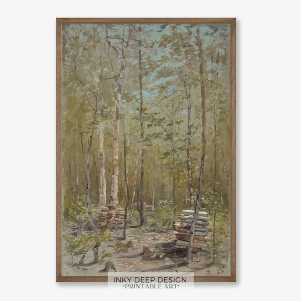 Muted Forest Print, Vintage Forest Painting, Farmhouse Wall Decor, Rustic Home Decor, Downloadable PRINTABLE  Art, No. 137