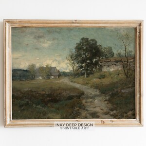 Vintage Landscape Painting Antique Farmhouse Wall Art Moody Countryside Print Downloadable PRINTABLE Wall Art, No. 210