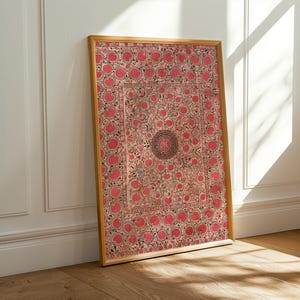 Suzani Art Print, Antique Red Suzani Textile Wall Art, Vintage Tapestry Printable Art, Warm Tone Wall Art, Downloadable Wall Art, No. 327