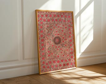 Suzani Art Print, Antique Red Suzani Textile Wall Art, Vintage Tapestry Printable Art, Warm Tone Wall Art, Downloadable Wall Art, No. 327
