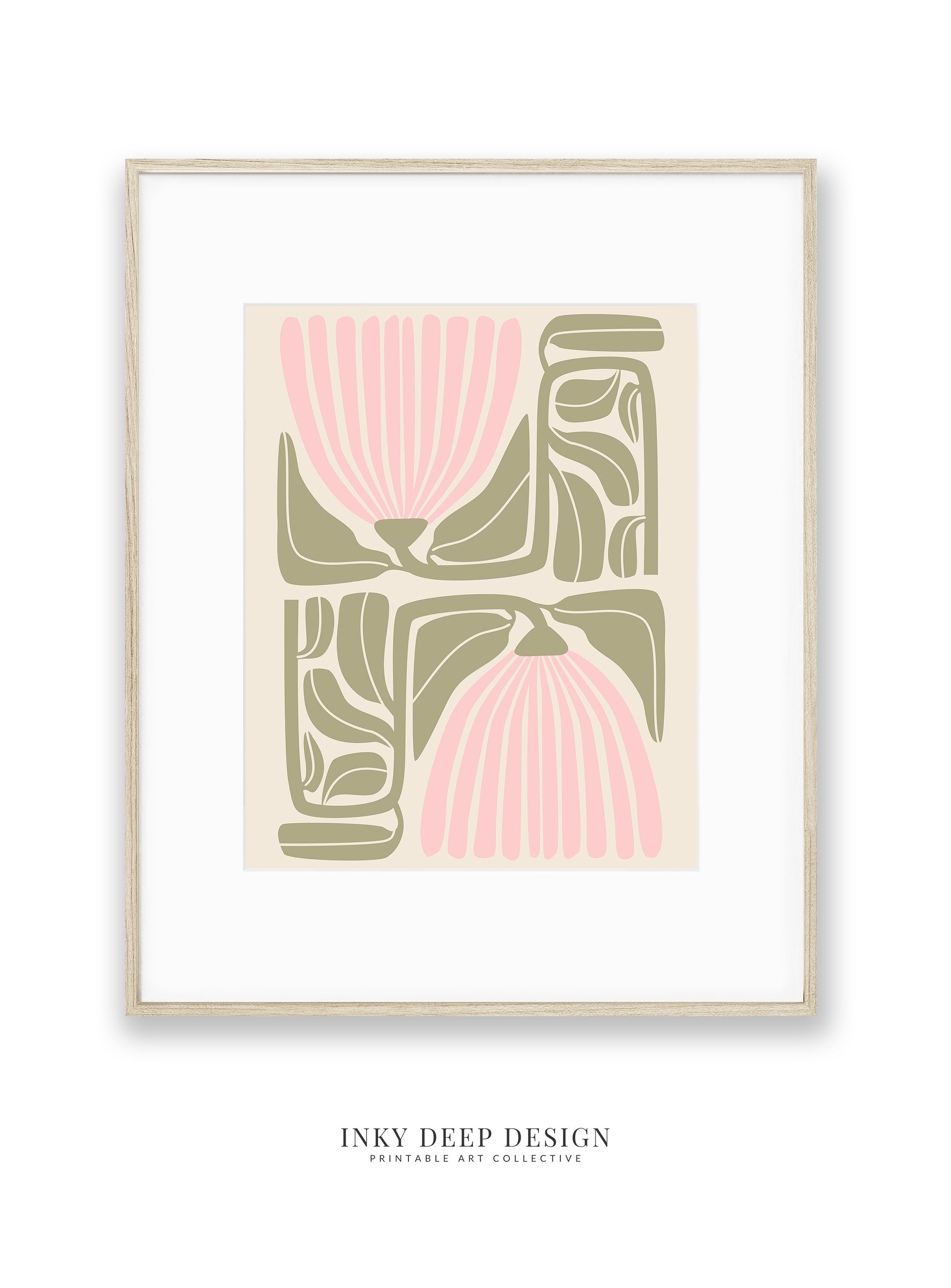 Blush Pink and Sage Green Wall Art Abstract Flower Print Boho Botanical ...