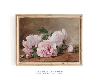 Pink Peonies Wall Art, Vintage Blush Pink Peony Print, Elegant Floral Still Life, Blush Pink Wall Decor, Pink PRINTABLE Wall Art, No. 350