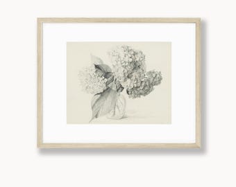 Hydrangea Print Vintage Sketch of Hydrangea Beige Hydrangea Wall Art Black and White Drawing Antique Flower Print, PRINTABLE Art, No. 383