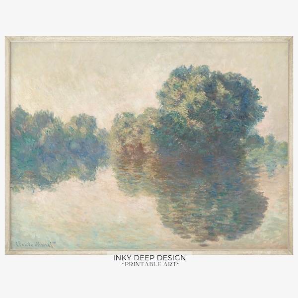 Muted Landscape Painting Seine River Art Vintage Impressionist Landscape Neutral Painting Downloadable PRINTABLE Wall Art, No. 150