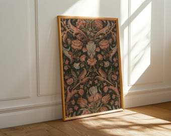 Brown Floral Textile Wall Art, Vintage Floral Wall Art, Antique Tapestry  Design, Farmhouse Wall Decor, PRINTABLE Wall Art, No. 460