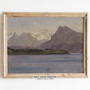 Muted Coastal Painting, Vintage Mountain Landscape, Downloadable PRINTABLE Wall Art, No. 147