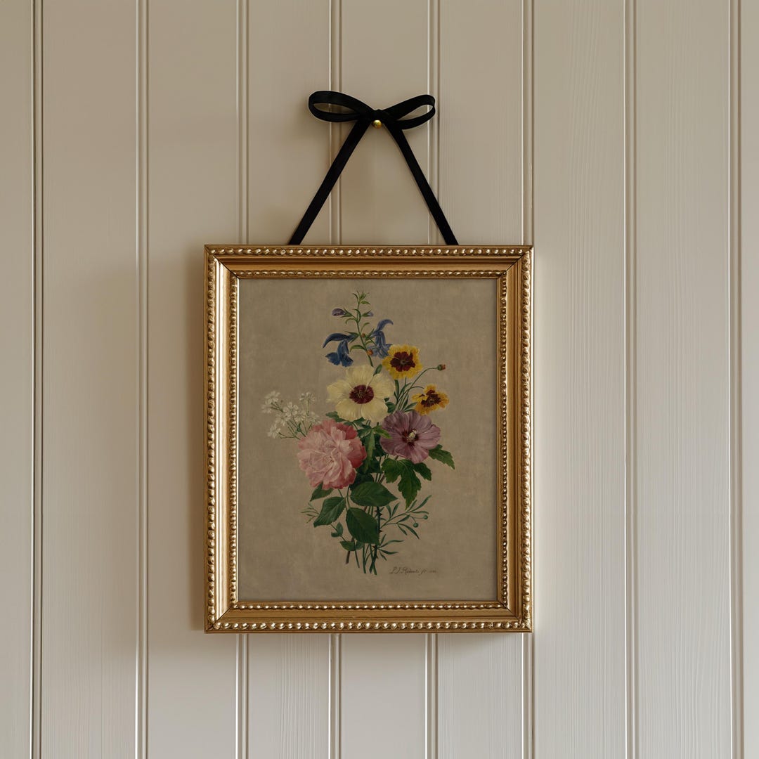 Vintage Wildflower Bouquet Wall Art, Antique Floral Art Print ...