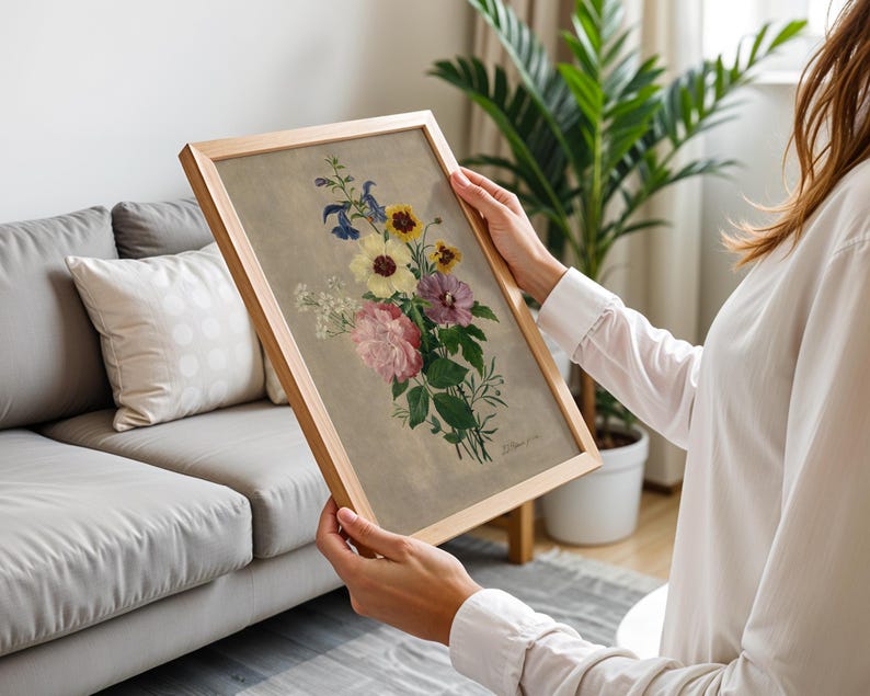 Vintage Wildflower Bouquet Wall Art, Antique Floral Art Print ...